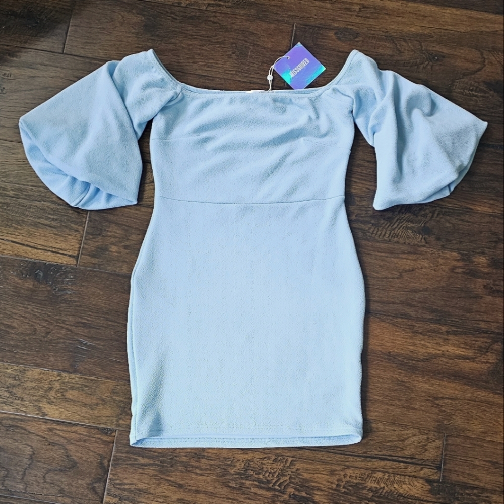 Balloon Sleeve Powder Blue Mini Dress 4